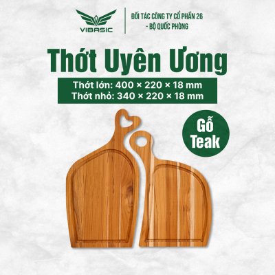 Bộ thớt Uyên ương gỗ Teak ghép ngang solid