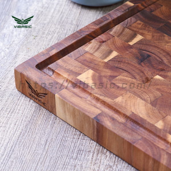 Thớt gỗ Tràm keo Vibasic ghép dựng block kích thước 350x250x38mm