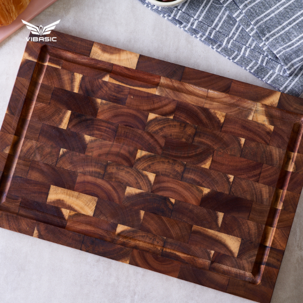 Thớt gỗ Tràm keo Vibasic ghép dựng block kích thước 350x250x38mm