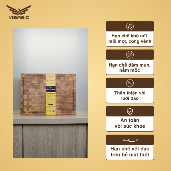 Thớt Tần Bì (Ash Wood) Vibasic ghép block, Kích thước 400x300x38mm