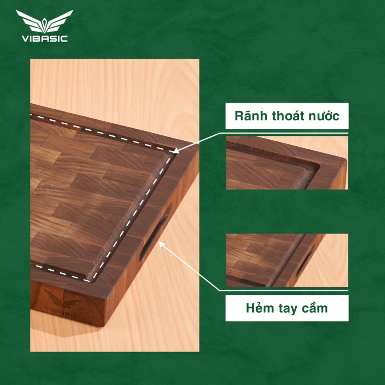 Thớt gỗ Óc Chó Vibasic ghép dựng block kích thước 400x300x38mm