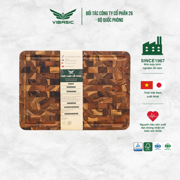 Thớt gỗ Teak chữ nhật kháng khuẩn tự nhiên, thái băm chặt đa năng 35x25x3.8cm