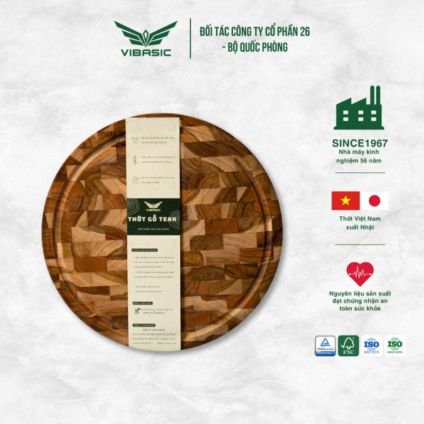 Thớt gỗ Teak Vibasic ghép dựng block kích thước 320x38mm thớt tròn dùng để chặt