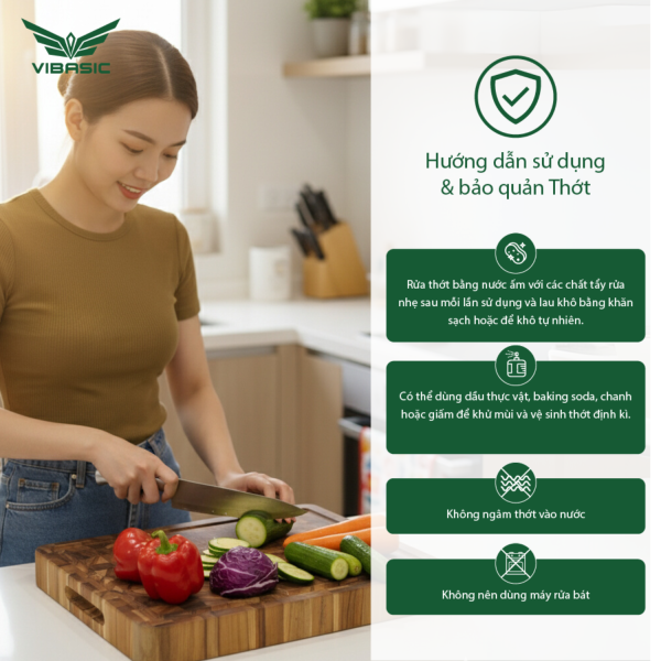 Thớt gỗ Teak chữ nhật kháng khuẩn tự nhiên, thái băm chặt đa năng 35x25x3.8cm