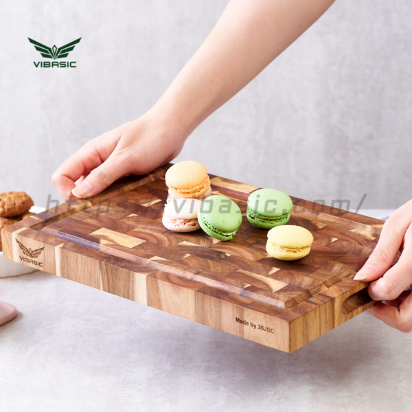 Thớt gỗ Tràm keo Vibasic ghép dựng block kích thước 350x250x38mm