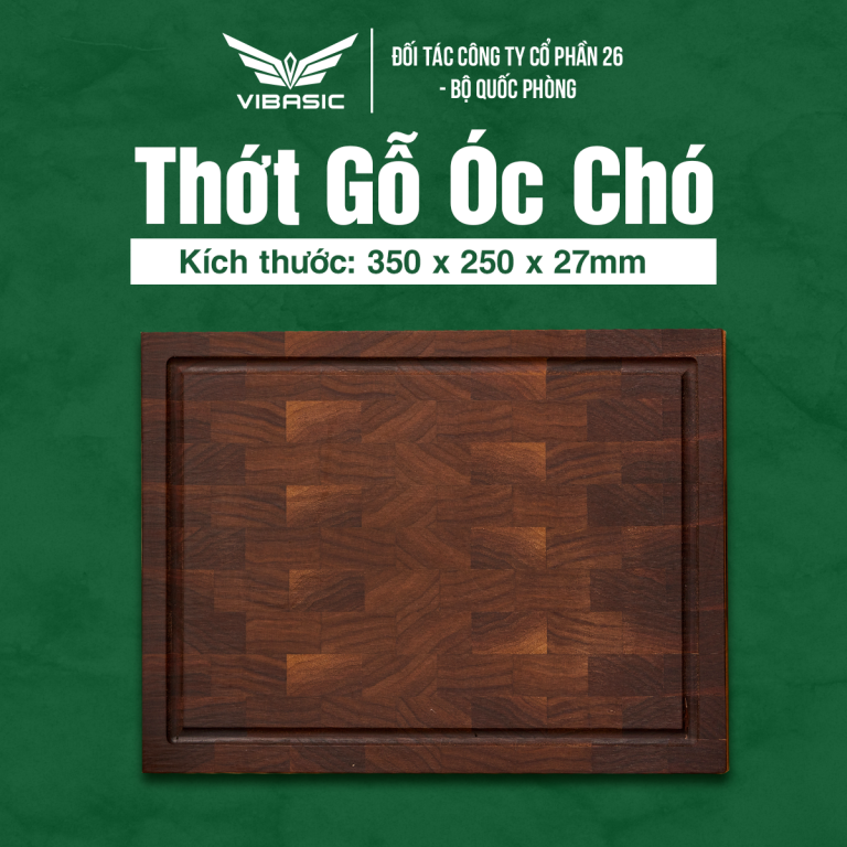 Thớt gỗ Óc Chó Vibasic ghép dựng block kích thước 350x250x27mm