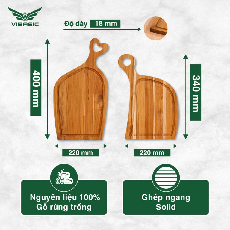 Bộ thớt Uyên ương gỗ Teak ghép ngang solid