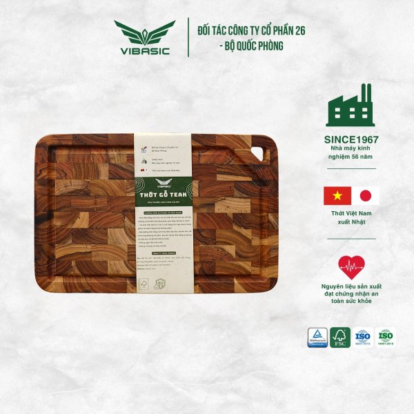 Thớt gỗ Teak Vibasic ghép dựng block kích thước 350x250x27mm