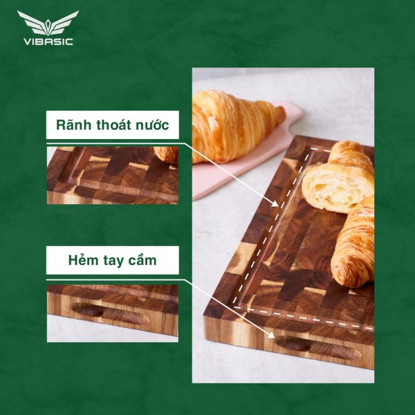 Thớt gỗ Tràm keo Vibasic ghép dựng block kích thước 300x200x25mm