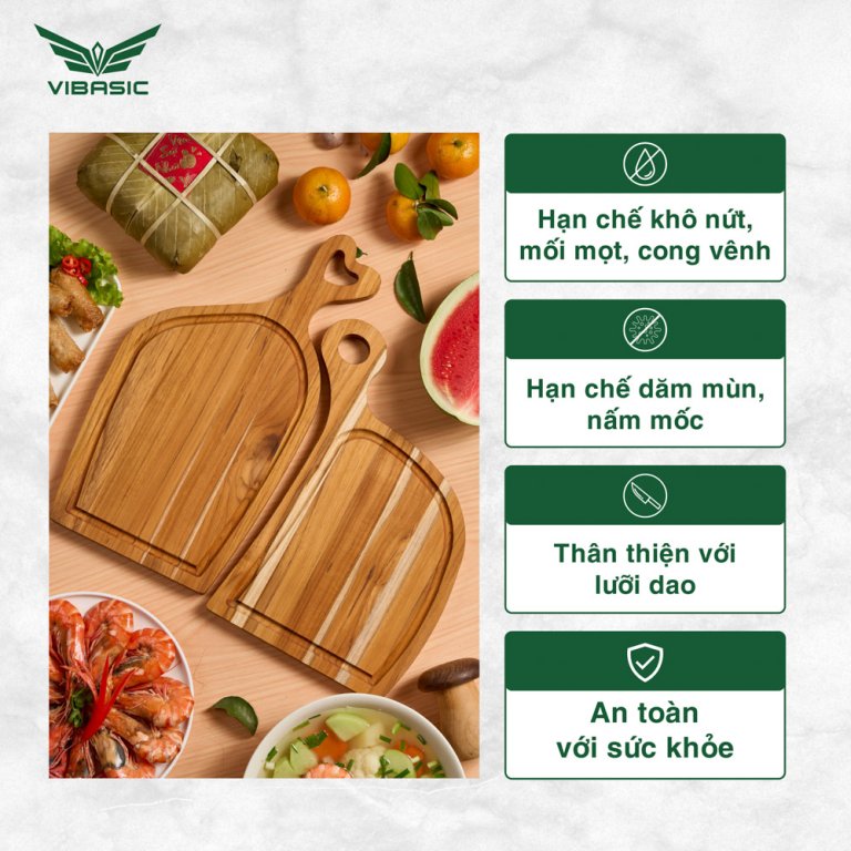 Bộ thớt Uyên ương gỗ Teak ghép ngang solid