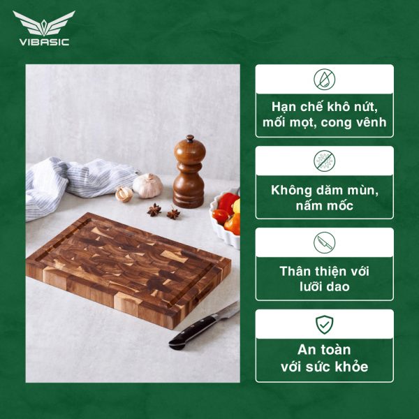 Thớt gỗ Tràm keo Vibasic ghép dựng block kích thước 300x200x25mm