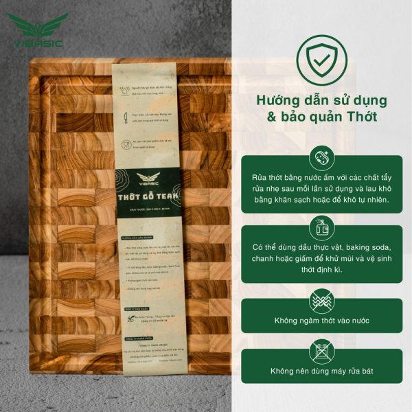 Thớt gỗ Teak Vibasic ghép dựng block kích thước 350x350x38mm thớt vuông dùng để chặt