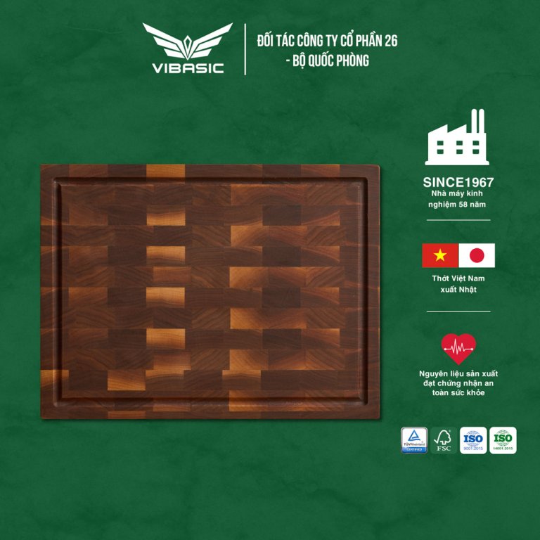 Thớt gỗ Óc Chó Vibasic ghép dựng block kích thước 400x300x38mm