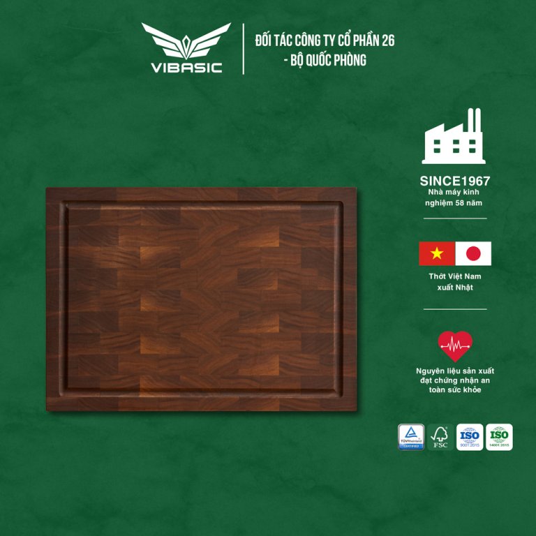 Thớt gỗ Óc Chó Vibasic ghép dựng block kích thước 350x250x27mm