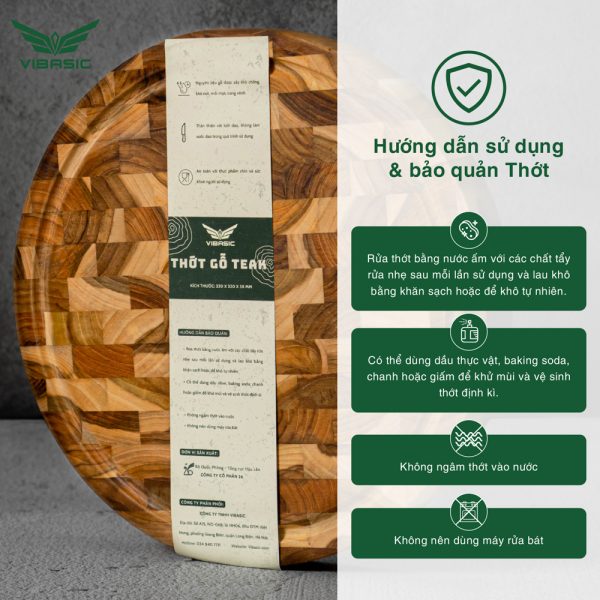 Thớt gỗ Teak Vibasic ghép dựng block kích thước 320x38mm thớt tròn dùng để chặt