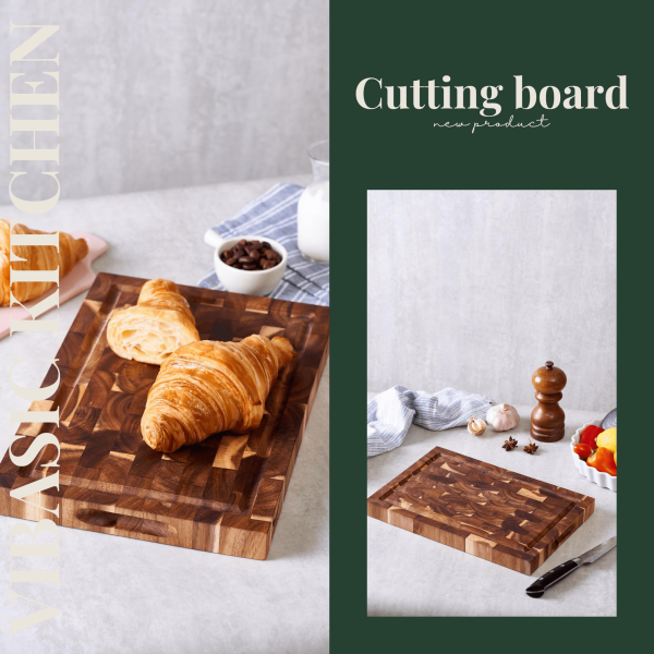 Thớt gỗ Tràm keo Vibasic ghép dựng block kích thước 350x250x38mm