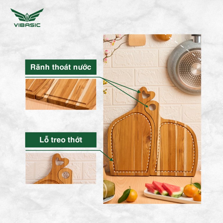 Bộ thớt Uyên ương gỗ Teak ghép ngang solid