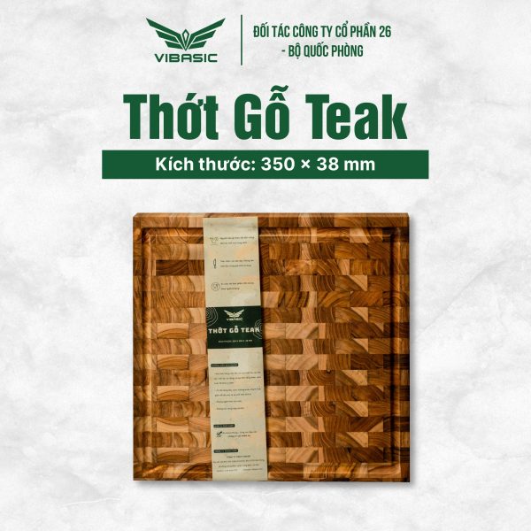 Thớt gỗ Teak Vibasic ghép dựng block kích thước 350x350x38mm thớt vuông dùng để chặt