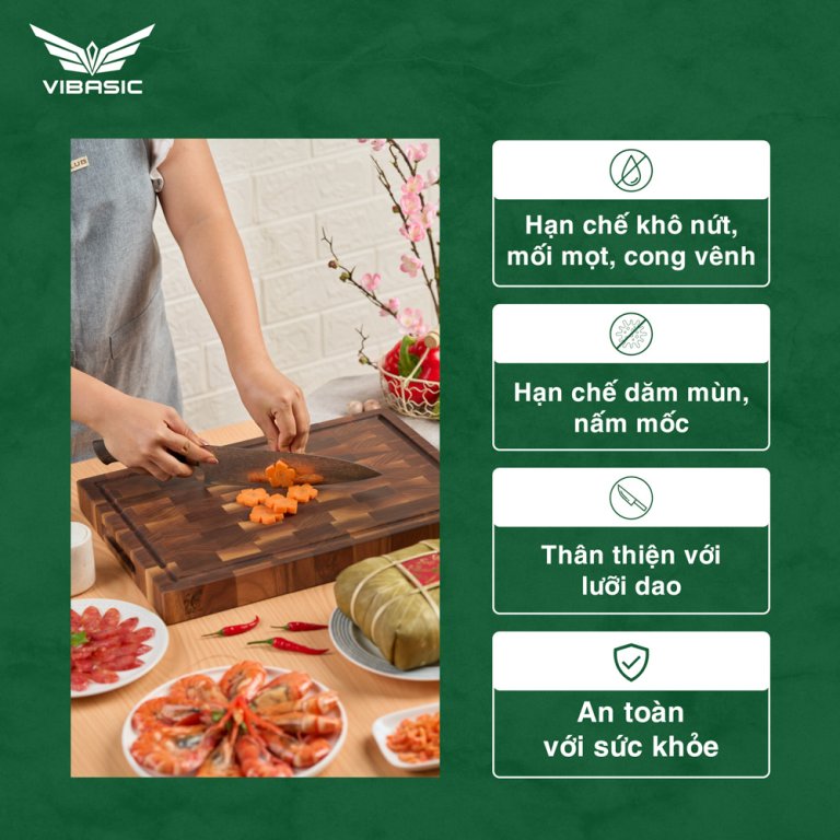 Thớt gỗ Óc Chó Vibasic ghép dựng block kích thước 400x300x38mm