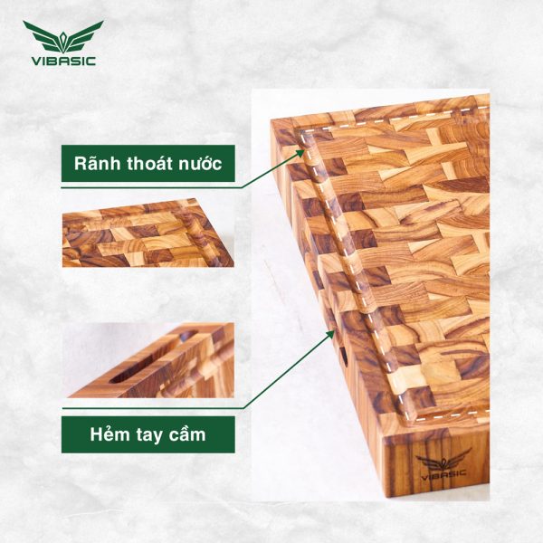 Thớt gỗ Teak Vibasic ghép dựng block kích thước 350x350x38mm thớt vuông dùng để chặt