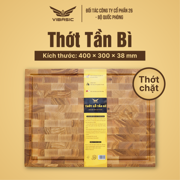 Thớt Tần Bì (Ash Wood) Vibasic ghép block, Kích thước 400x300x38mm