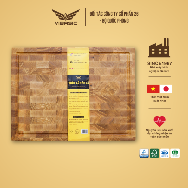 Thớt Tần Bì (Ash Wood) Vibasic ghép block, Kích thước 400x300x38mm