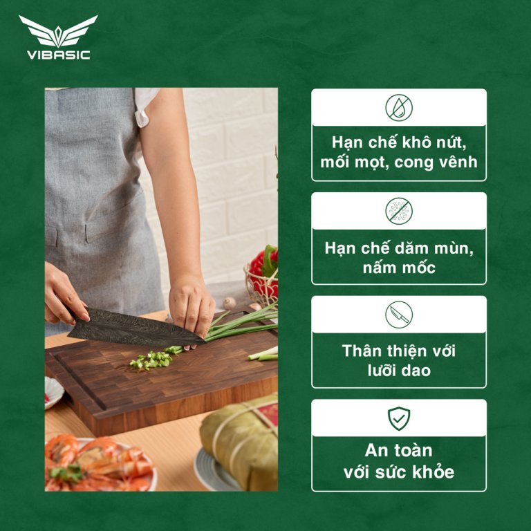 Thớt gỗ Óc Chó Vibasic ghép dựng block kích thước 350x250x27mm