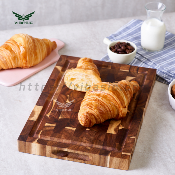 Thớt gỗ Tràm keo Vibasic ghép dựng block kích thước 350x250x38mm